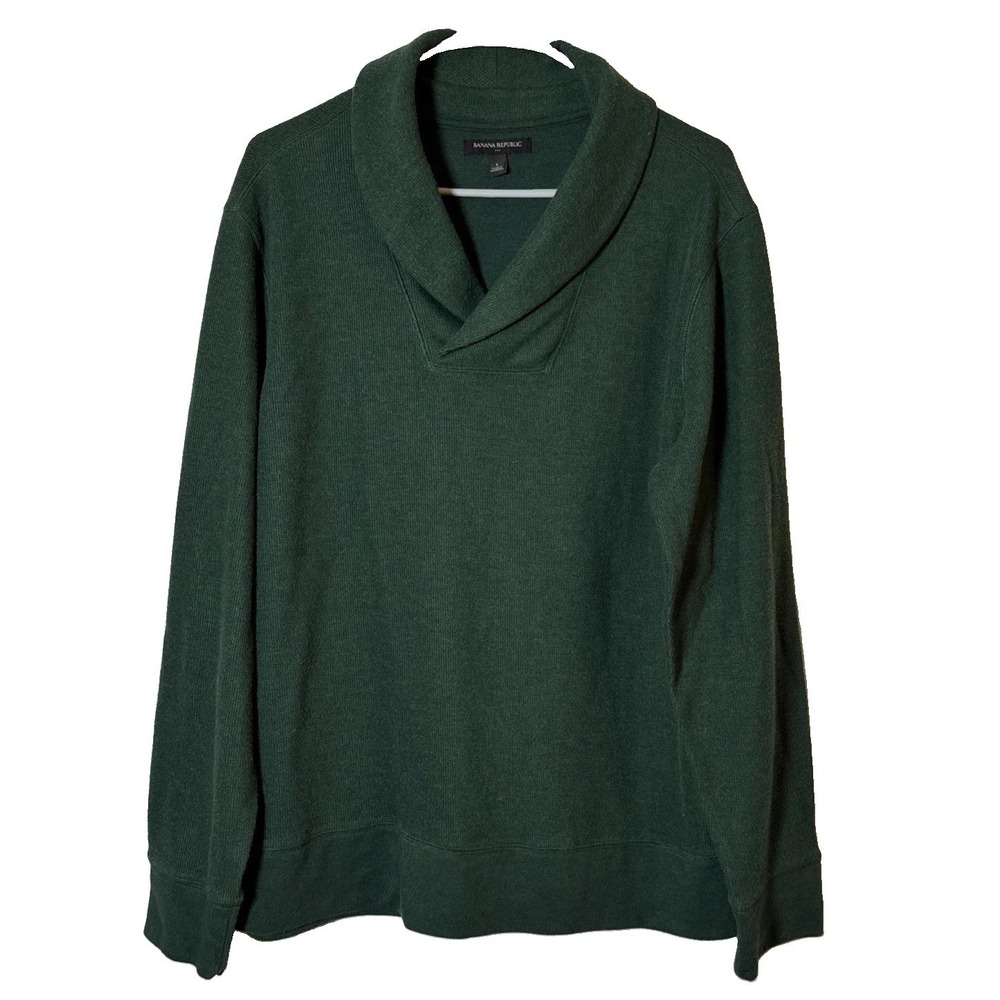 Banana Republic Men's Large Green Shawl Collar Cotton Blend Pullover Sweater